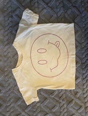 Kids Cream Short-Sleeve Tee with Pink Smiley Design, Crop Style, Size 5 NWOT